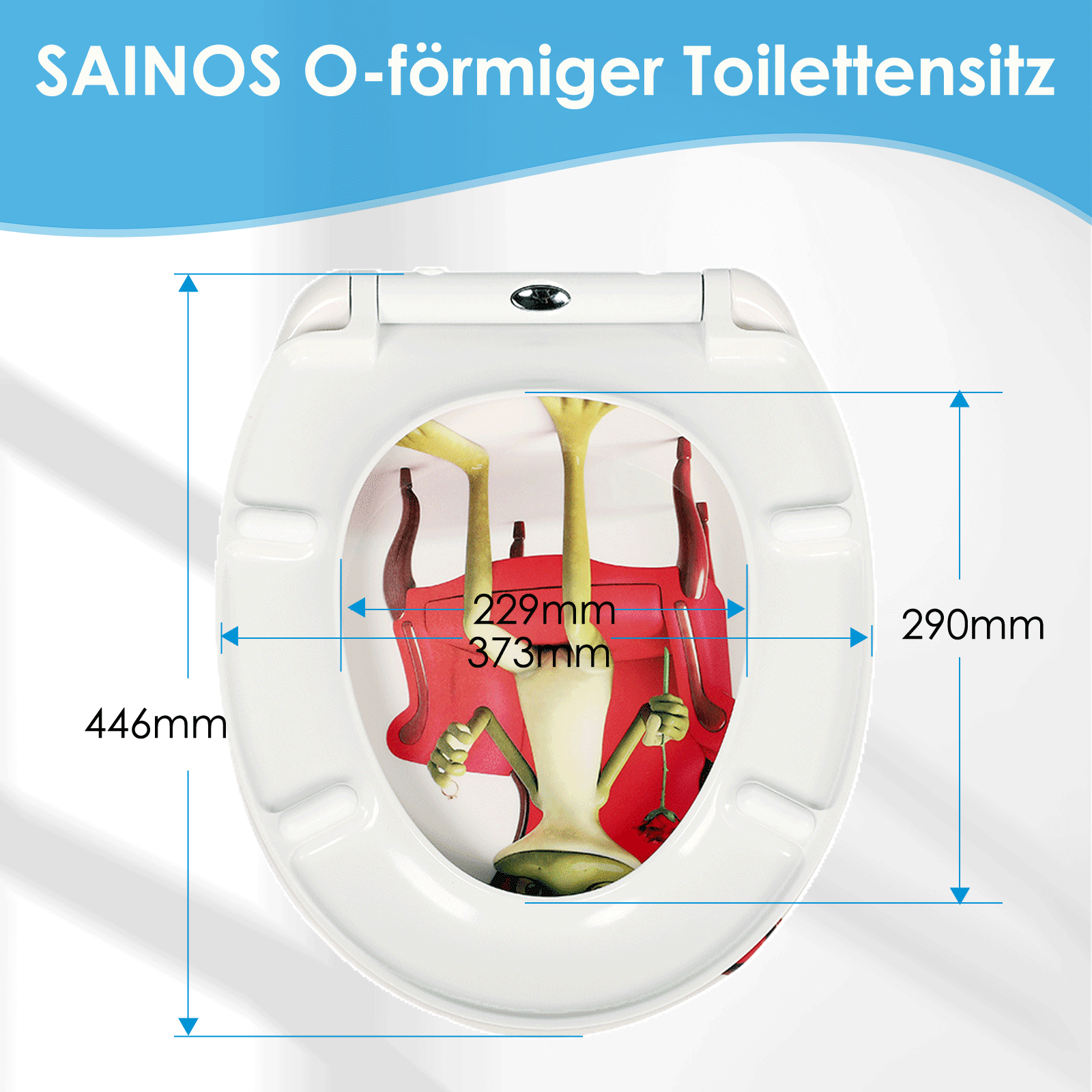 SAINOS O-förmiger Premium-Duroplast Toilettensitz Toilettendeckel, WC Sitz mit Absenkautomatik, Quick-Release Funktion für einfach Reinigung, O Form Weiß Toilettensitz mit Verstellbaren Scharnieren(UF12-350)