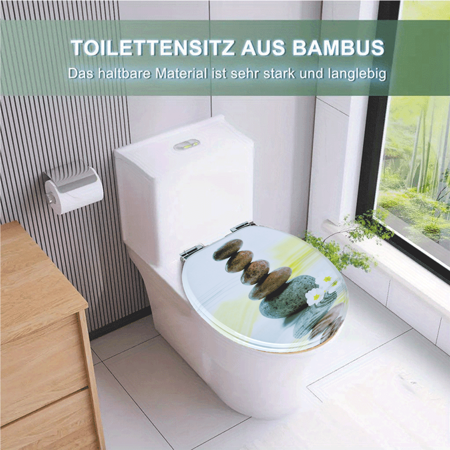 SINOBATH MDF-Holzkern, WC-Sitz Toilettensitz mit Absenkautomatik, Softclose-Scharnier（H357)