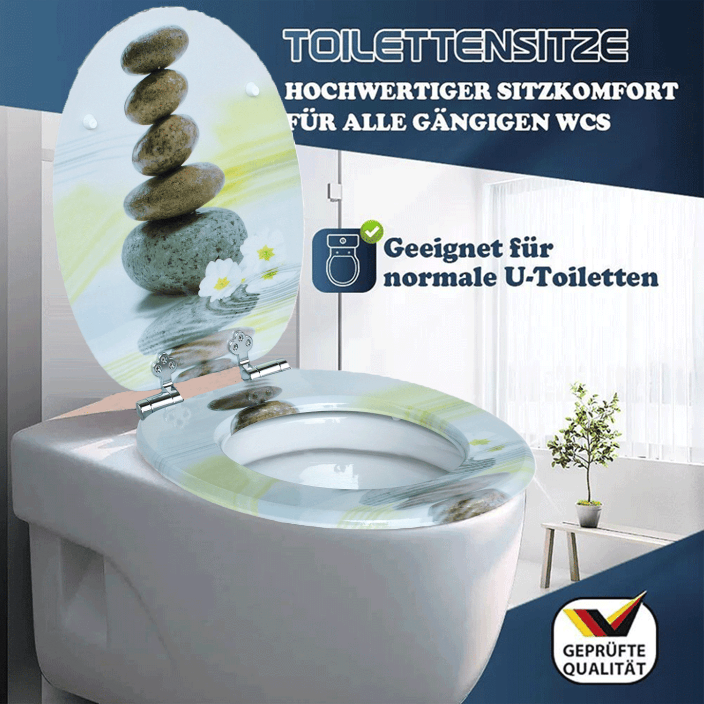 SINOBATH MDF-Holzkern, WC-Sitz Toilettensitz mit Absenkautomatik, Softclose-Scharnier（H357)