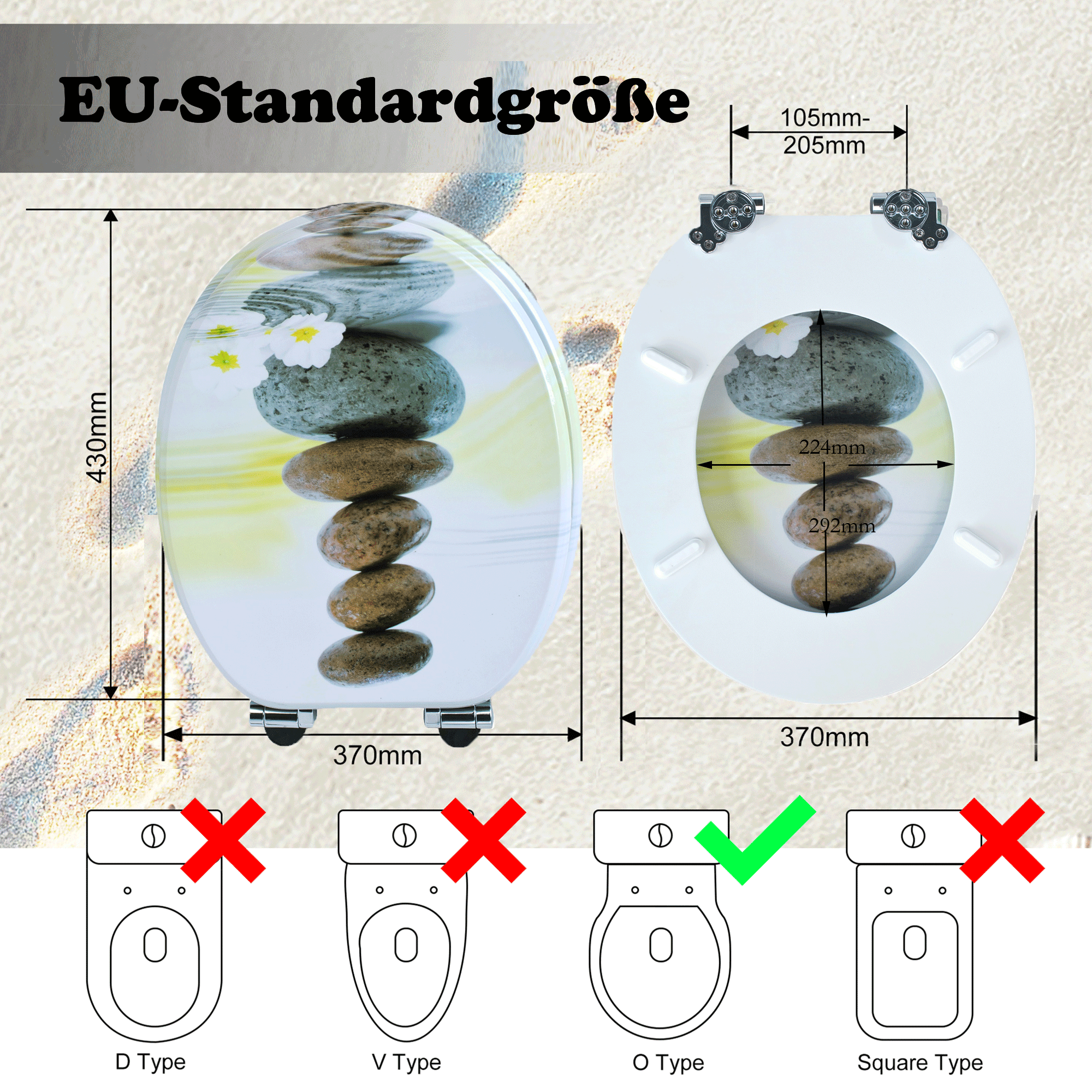 SINOBATH MDF-Holzkern, WC-Sitz Toilettensitz mit Absenkautomatik, Softclose-Scharnier（H357)