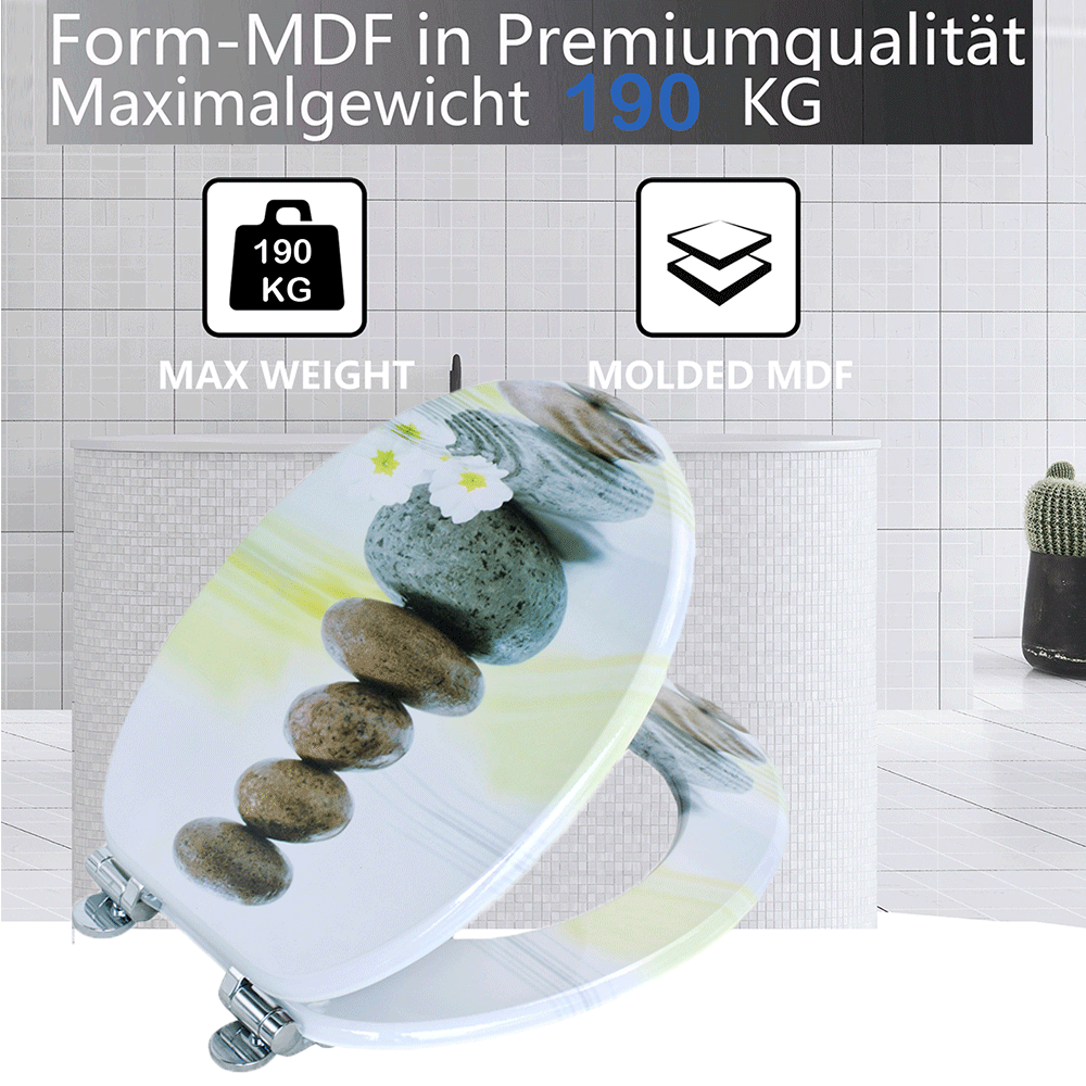 SINOBATH MDF-Holzkern, WC-Sitz Toilettensitz mit Absenkautomatik, Softclose-Scharnier（H357)