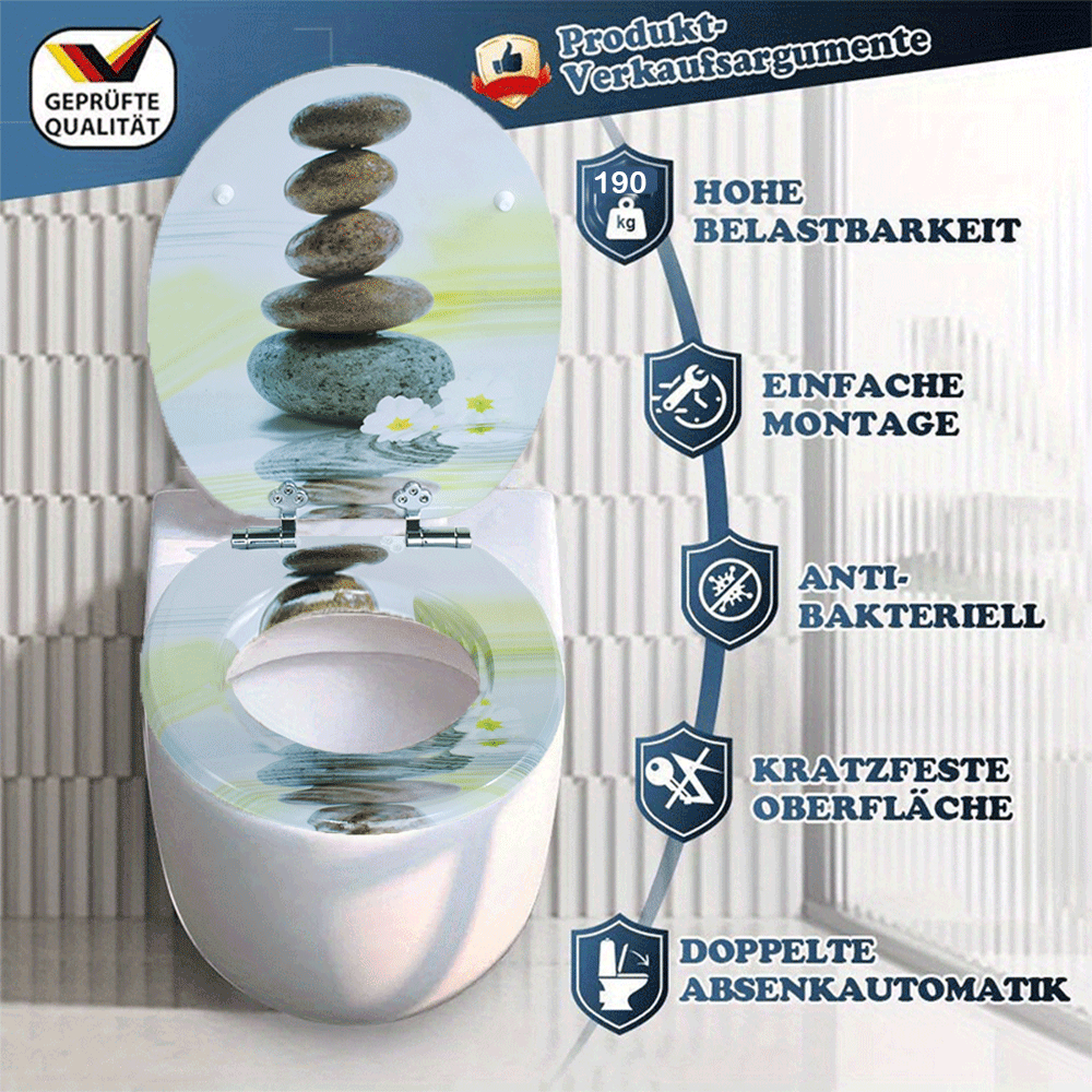 SINOBATH MDF-Holzkern, WC-Sitz Toilettensitz mit Absenkautomatik, Softclose-Scharnier（H357)