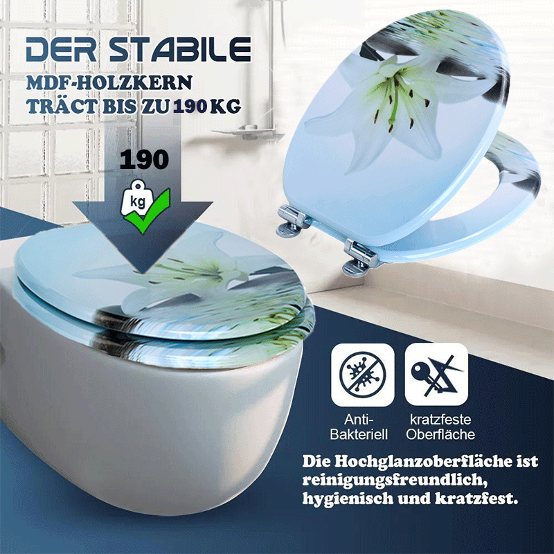 SINOBATH MDF-Holzkern, WC-Sitz Toilettensitz mit Absenkautomatik, Softclose-Scharnier（H358)