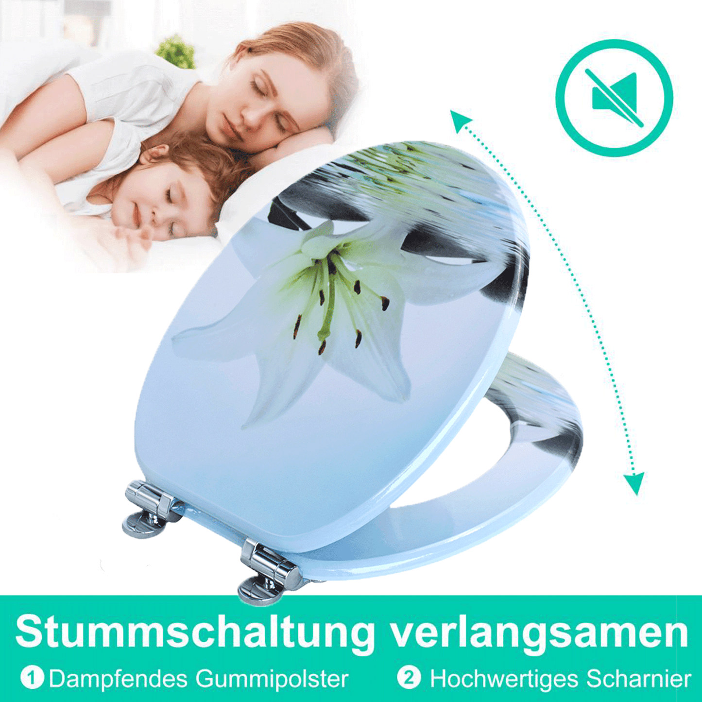 SINOBATH MDF-Holzkern, WC-Sitz Toilettensitz mit Absenkautomatik, Softclose-Scharnier（H358)