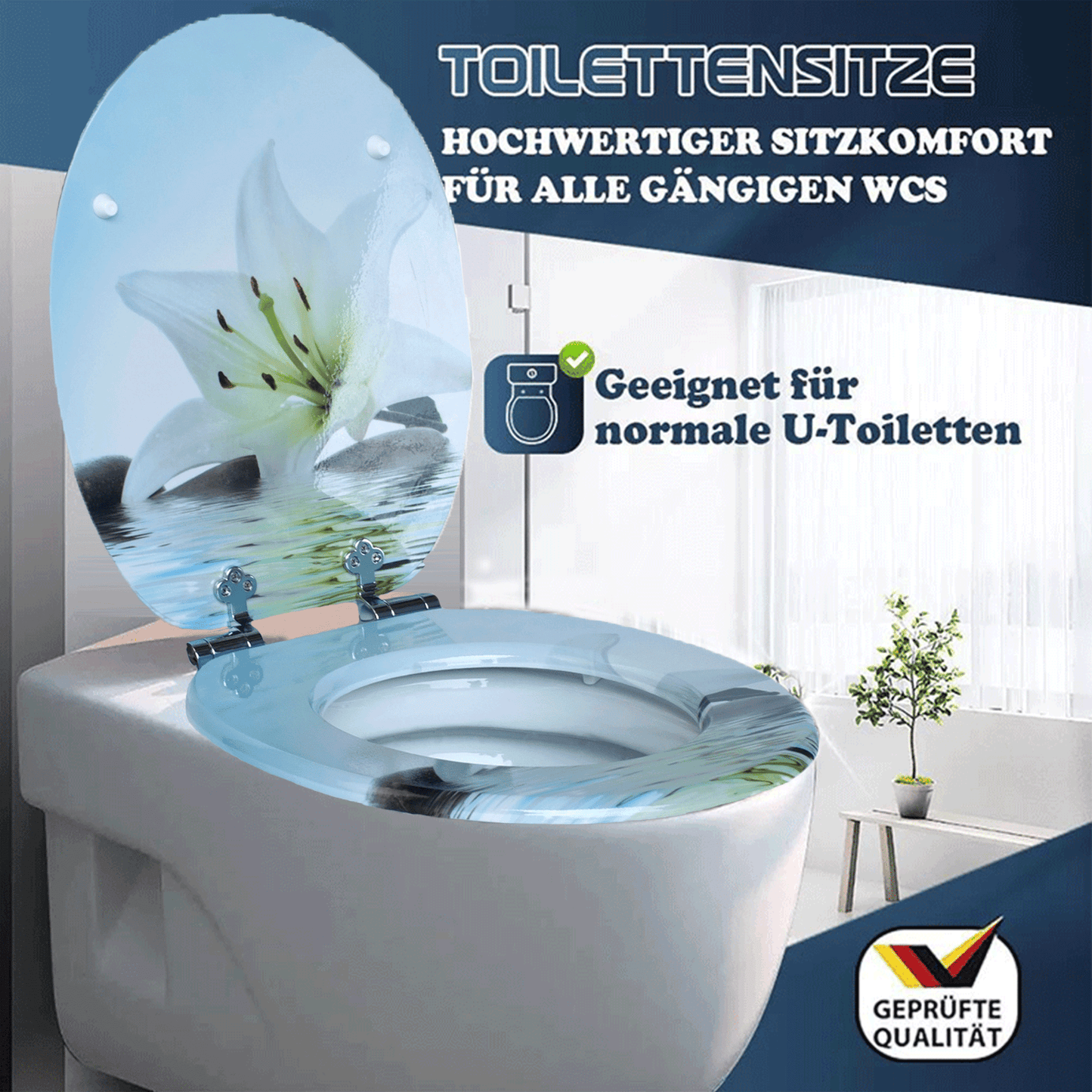 SINOBATH MDF-Holzkern, WC-Sitz Toilettensitz mit Absenkautomatik, Softclose-Scharnier（H358)