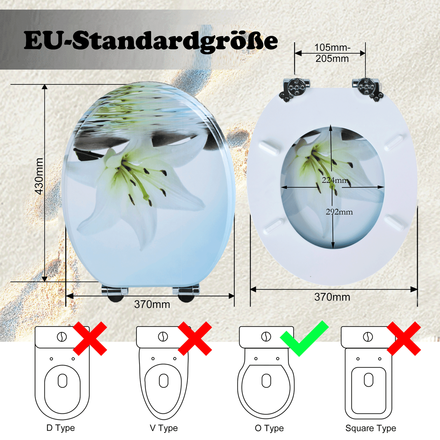 SINOBATH MDF-Holzkern, WC-Sitz Toilettensitz mit Absenkautomatik, Softclose-Scharnier（H358)