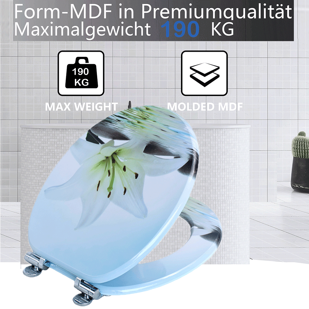 SINOBATH MDF-Holzkern, WC-Sitz Toilettensitz mit Absenkautomatik, Softclose-Scharnier（H358)