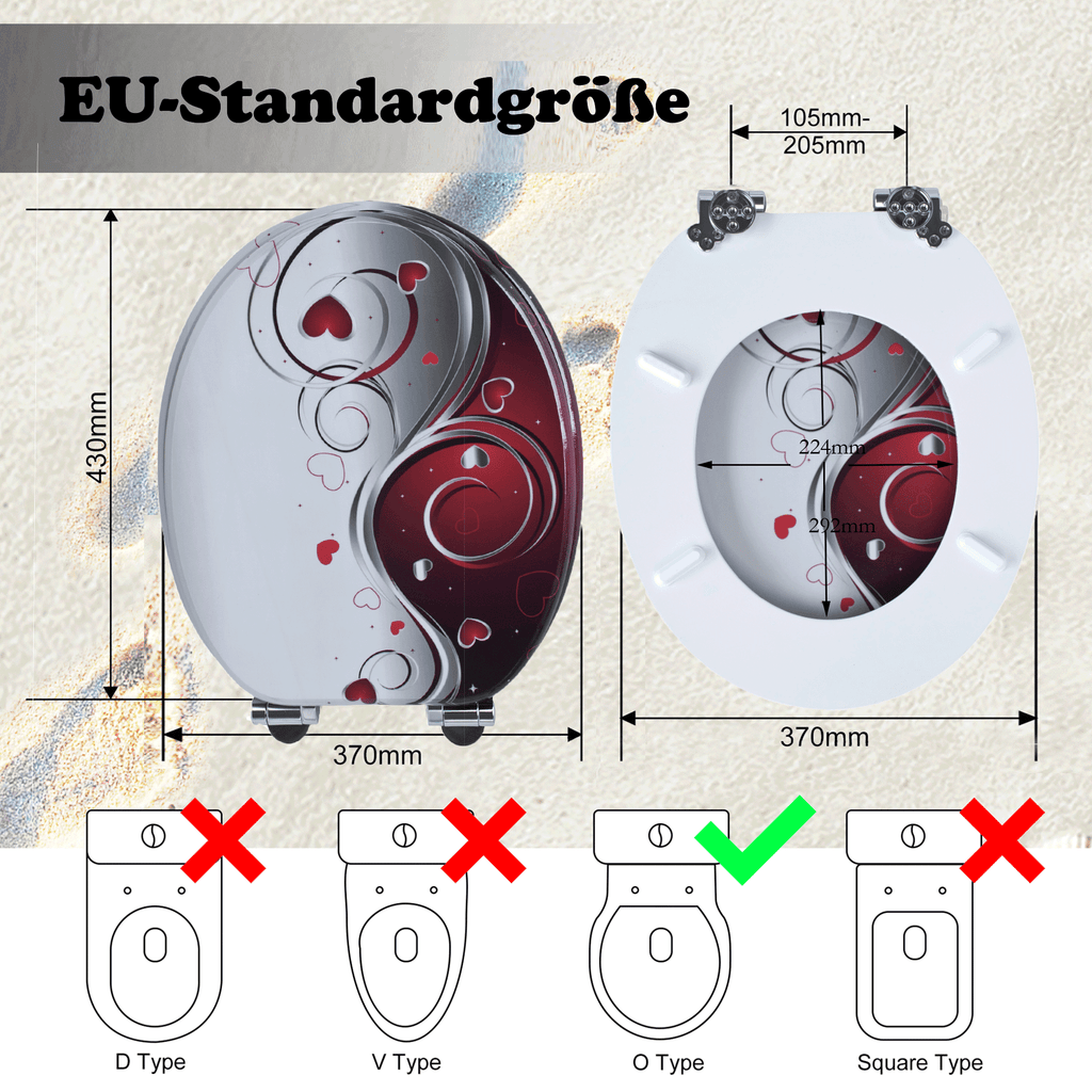 SINOBATH MDF-Holzkern, WC-Sitz Toilettensitz mit Absenkautomatik, Softclose-Scharnier(H359)
