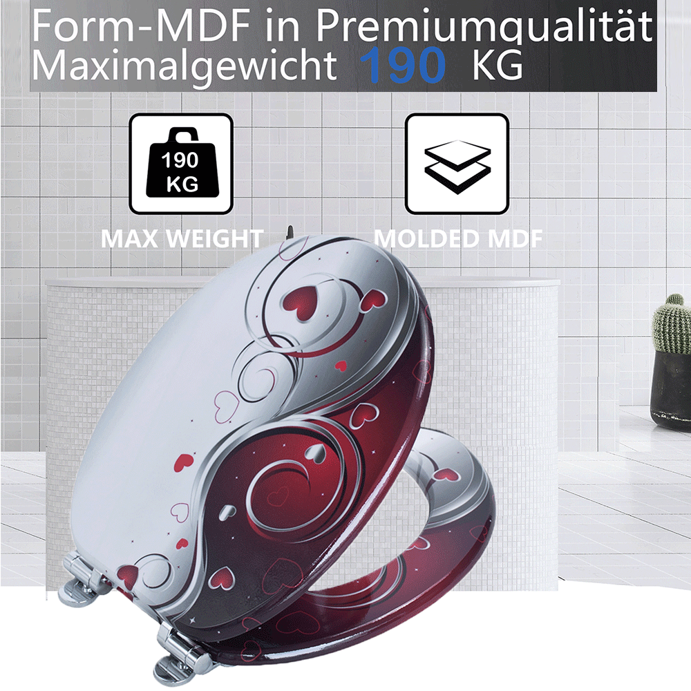 SINOBATH MDF-Holzkern, WC-Sitz Toilettensitz mit Absenkautomatik, Softclose-Scharnier(H359)