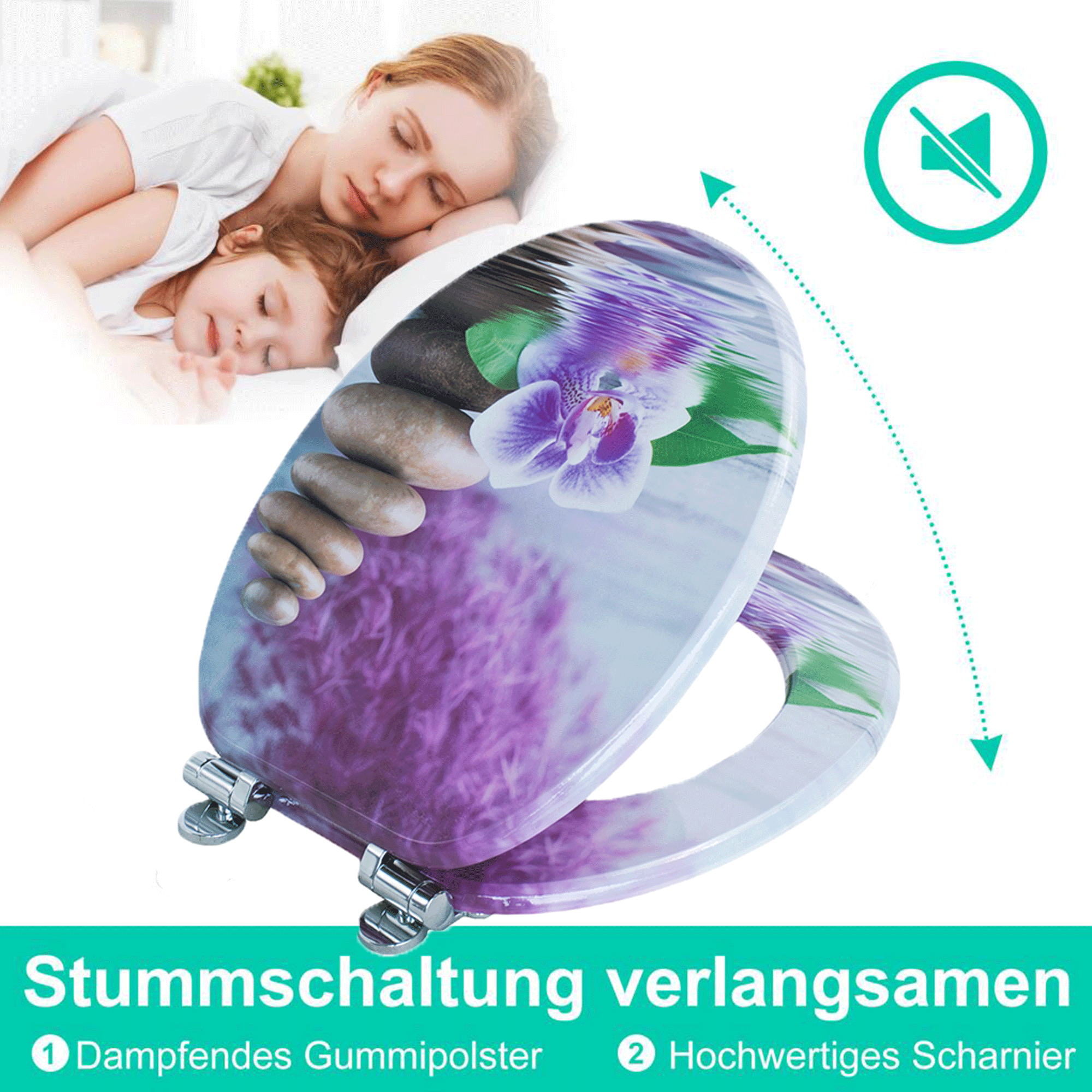 SINOBATH MDF-Holzkern, WC-Sitz Toilettensitz mit Absenkautomatik, Softclose-Scharnier（H360)