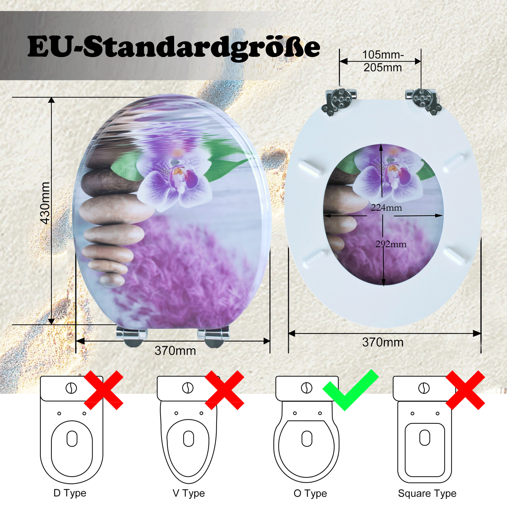 SINOBATH MDF-Holzkern, WC-Sitz Toilettensitz mit Absenkautomatik, Softclose-Scharnier（H360)
