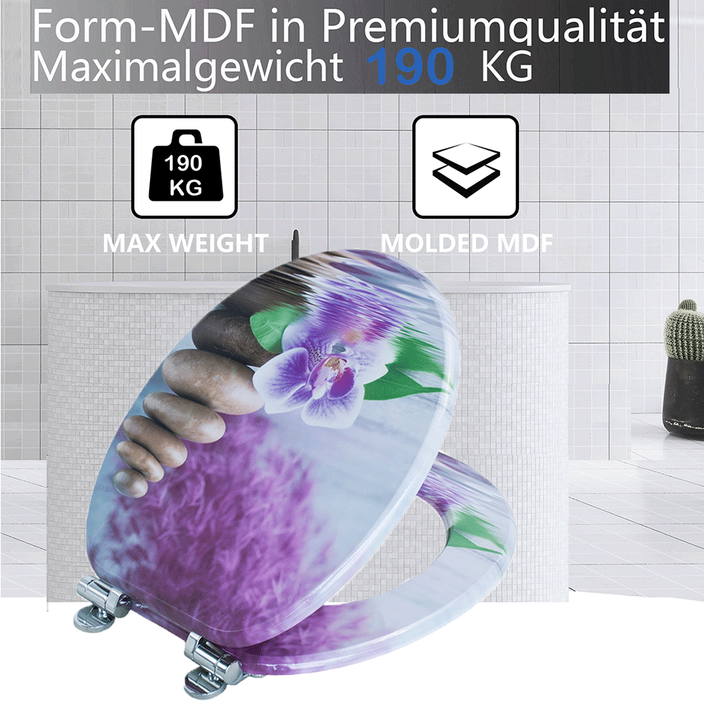 SINOBATH MDF-Holzkern, WC-Sitz Toilettensitz mit Absenkautomatik, Softclose-Scharnier（H360)