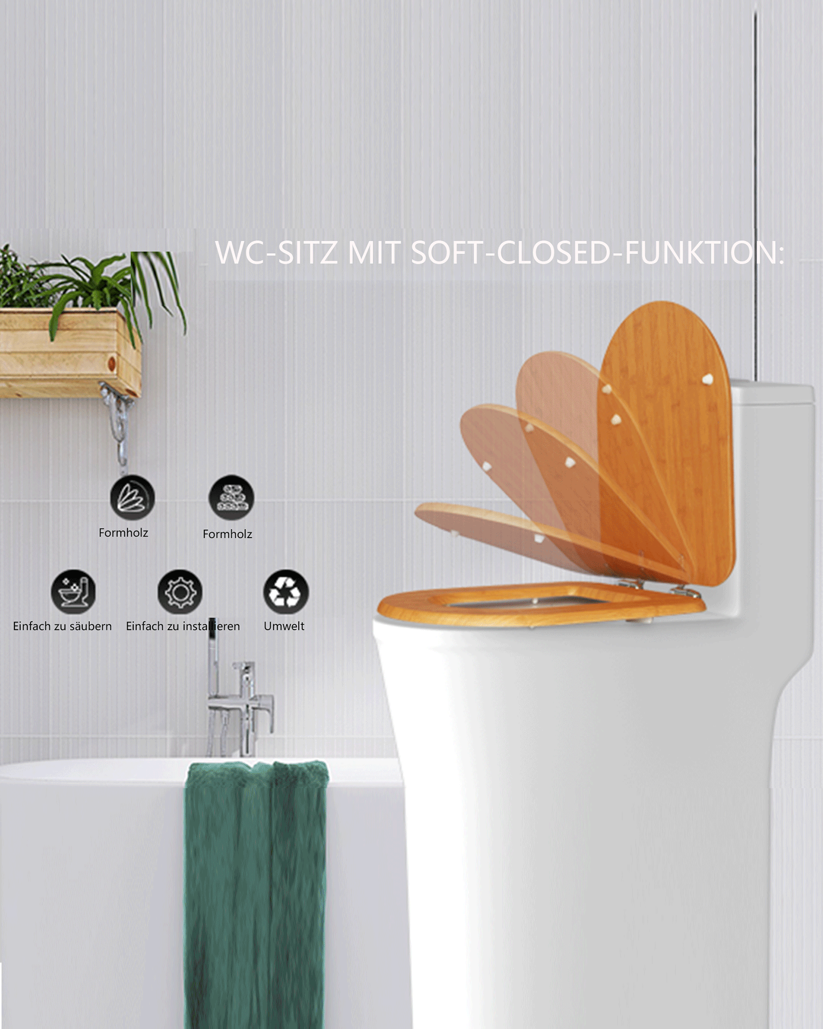 SINOBATH (Z01) Toilettensitz mit Absenkautomatik, Softclose-Scharnier（Bambusholzmaserung）