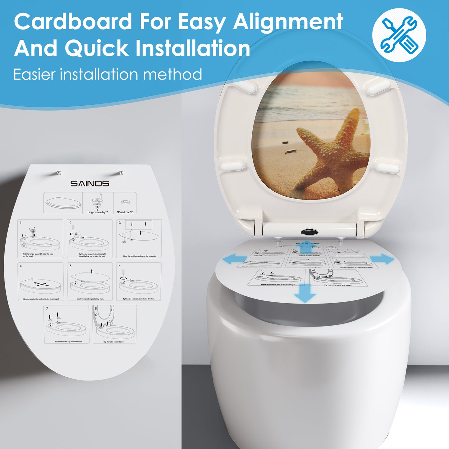 SINOBATH Duroplast WC-Sitz O-Form, Seestern-Optik Absenkautomatik — UF12-052