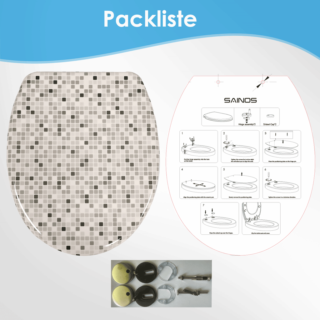 SAINOS O-förmiger Premium-Duroplast Toilettensitz Toilettendeckel, WC Sitz mit Absenkautomatik, Quick-Release Funktion für einfach Reinigung, O Form Weiß Toilettensitz mit Verstellbaren Scharnieren(UF12-552)