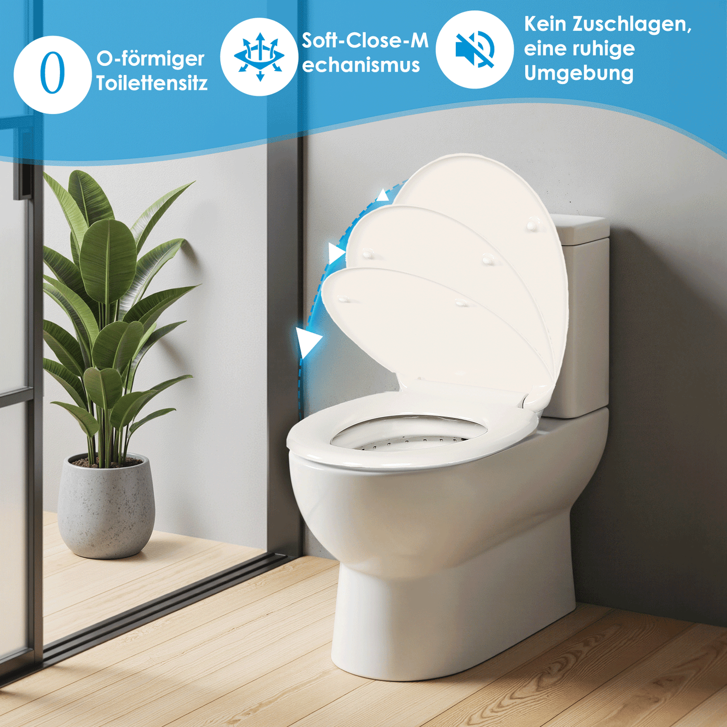 SAINOS O-förmiger Premium-Duroplast Toilettensitz Toilettendeckel, WC Sitz mit Absenkautomatik, Quick-Release Funktion für einfach Reinigung, O Form Weiß Toilettensitz mit Verstellbaren Scharnieren(UF12-552)