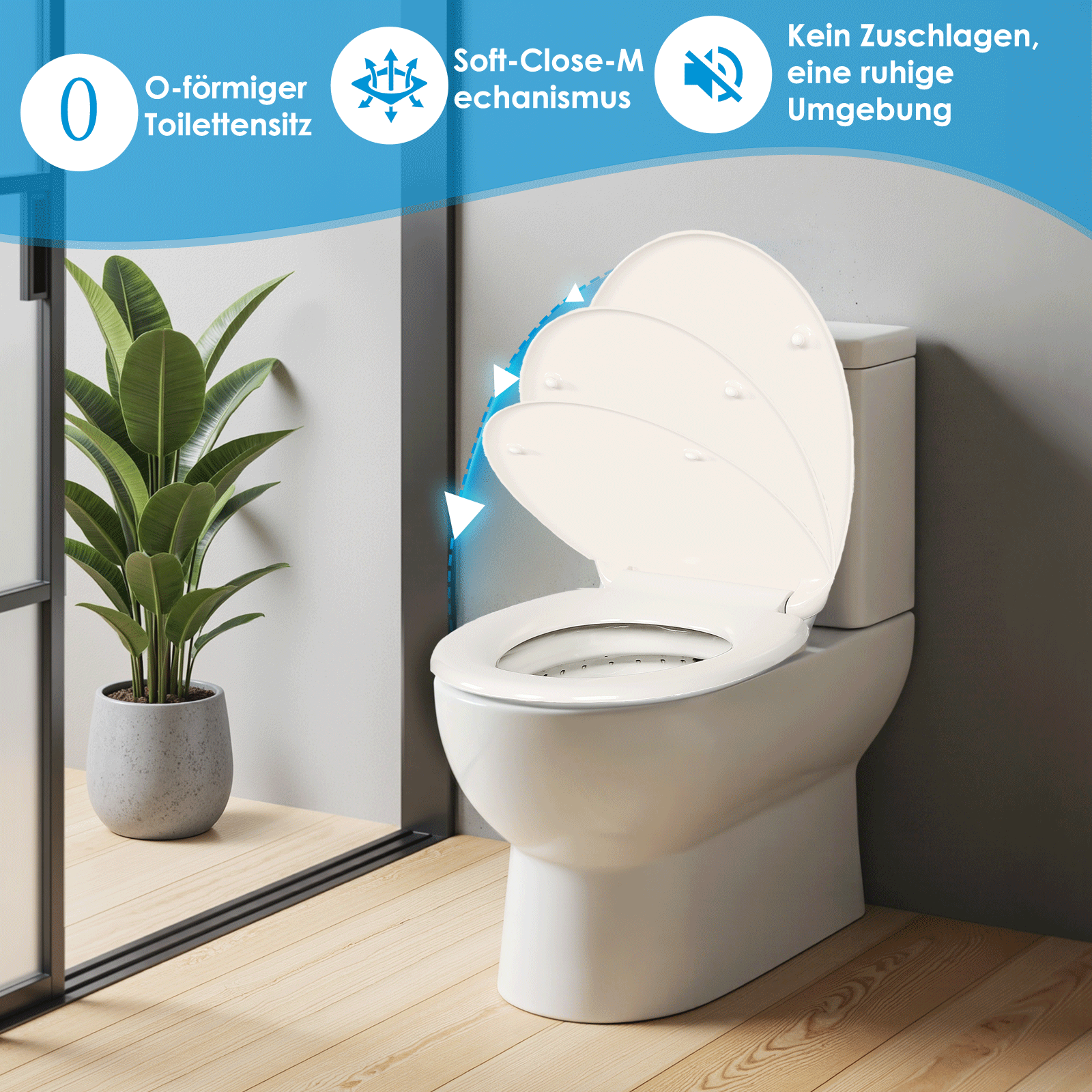 SAINOS O-förmiger Premium-Duroplast Toilettensitz Toilettendeckel, WC Sitz mit Absenkautomatik, Quick-Release Funktion für einfach Reinigung, O Form Weiß Toilettensitz mit Verstellbaren Scharnieren(UF12-552)