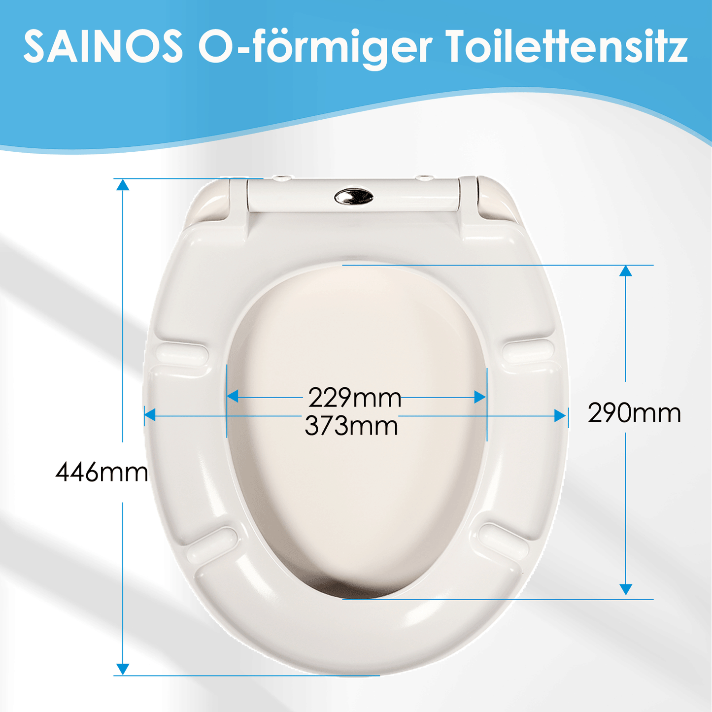 SAINOS O-förmiger Premium-Duroplast Toilettensitz Toilettendeckel, WC Sitz mit Absenkautomatik, Quick-Release Funktion für einfach Reinigung, O Form Weiß Toilettensitz mit Verstellbaren Scharnieren(UF12-552)