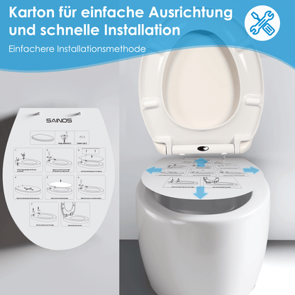 SAINOS O-förmiger Premium-Duroplast Toilettensitz Toilettendeckel, WC Sitz mit Absenkautomatik, Quick-Release Funktion für einfach Reinigung, O Form Weiß Toilettensitz mit Verstellbaren Scharnieren(UF12-552)