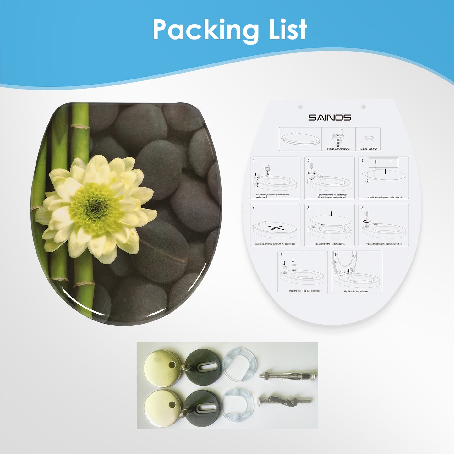 SINOBATH Duroplast WC-Sitz O-Form Blume-Optik Absenkautomatik — UF12-240