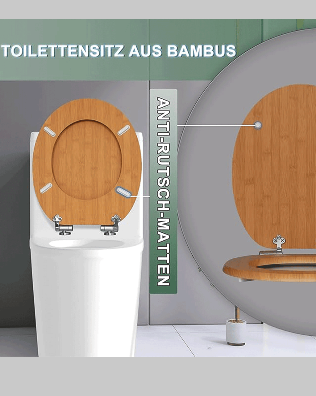 SINOBATH (Z01) Toilettensitz mit Absenkautomatik, Softclose-Scharnier（Bambusholzmaserung）