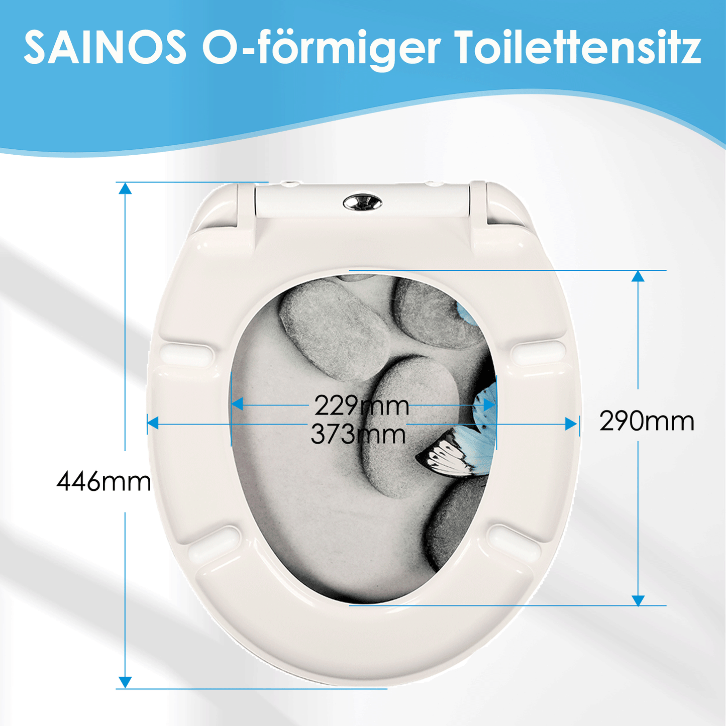 SAINOS O-förmiger Premium-Duroplast Toilettensitz Toilettendeckel, WC Sitz mit Absenkautomatik, Quick-Release Funktion für einfach Reinigung, O Form Weiß Toilettensitz mit Verstellbaren Scharnieren(US12-822)