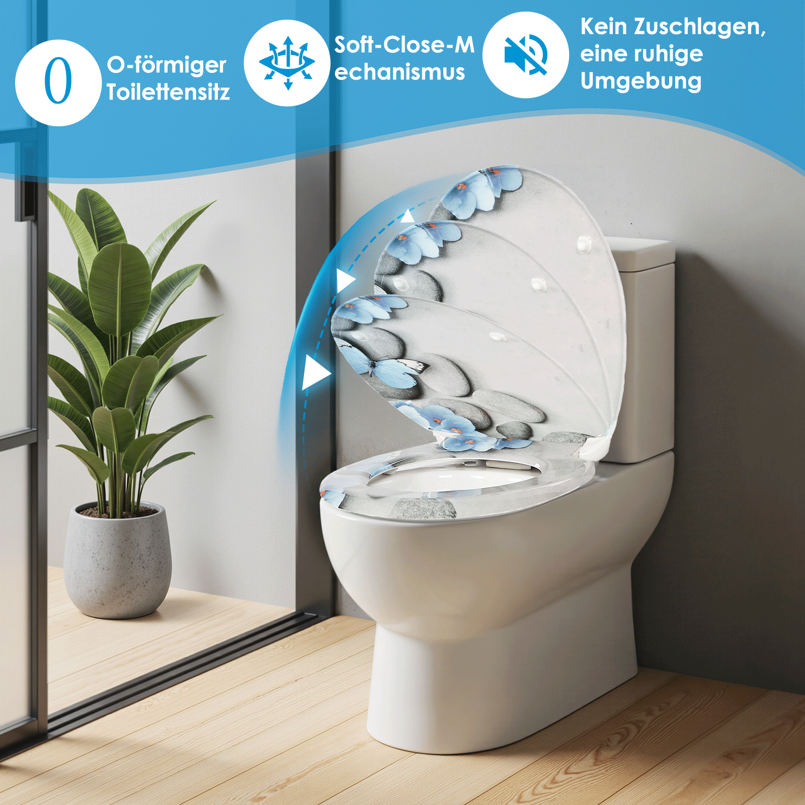 SAINOS O-förmiger Premium-Duroplast Toilettensitz Toilettendeckel, WC Sitz mit Absenkautomatik, Quick-Release Funktion für einfach Reinigung, O Form Weiß Toilettensitz mit Verstellbaren Scharnieren(US12-822)
