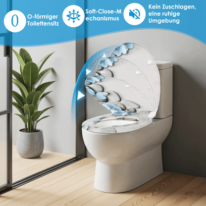 SAINOS O-förmiger Premium-Duroplast Toilettensitz Toilettendeckel, WC Sitz mit Absenkautomatik, Quick-Release Funktion für einfach Reinigung, O Form Weiß Toilettensitz mit Verstellbaren Scharnieren(US12-822)