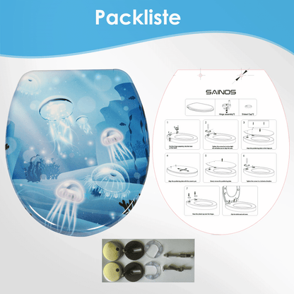 SAINOS O-förmiger Premium-Duroplast Toilettensitz Toilettendeckel, WC Sitz mit Absenkautomatik, Quick-Release Funktion für einfach Reinigung, O Form Weiß Toilettensitz mit Verstellbaren Scharnieren(UF12-922)