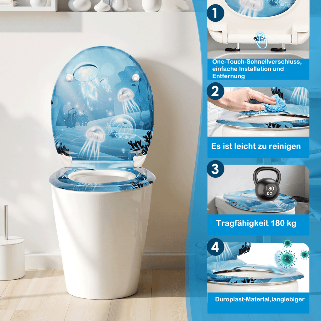 SAINOS O-förmiger Premium-Duroplast Toilettensitz Toilettendeckel, WC Sitz mit Absenkautomatik, Quick-Release Funktion für einfach Reinigung, O Form Weiß Toilettensitz mit Verstellbaren Scharnieren(UF12-922)