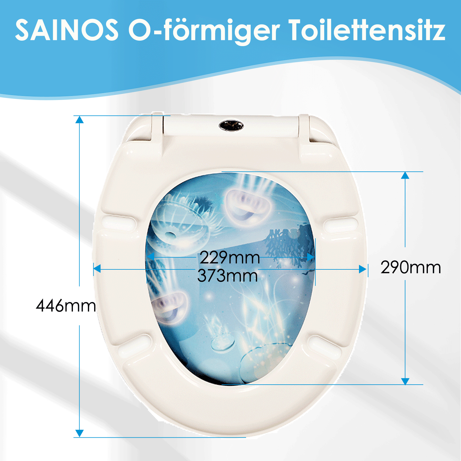 SAINOS O-förmiger Premium-Duroplast Toilettensitz Toilettendeckel, WC Sitz mit Absenkautomatik, Quick-Release Funktion für einfach Reinigung, O Form Weiß Toilettensitz mit Verstellbaren Scharnieren(UF12-922)