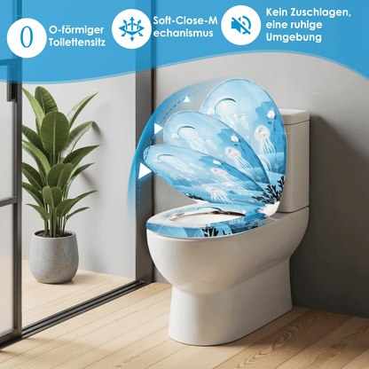 SAINOS O-förmiger Premium-Duroplast Toilettensitz Toilettendeckel, WC Sitz mit Absenkautomatik, Quick-Release Funktion für einfach Reinigung, O Form Weiß Toilettensitz mit Verstellbaren Scharnieren(UF12-922)