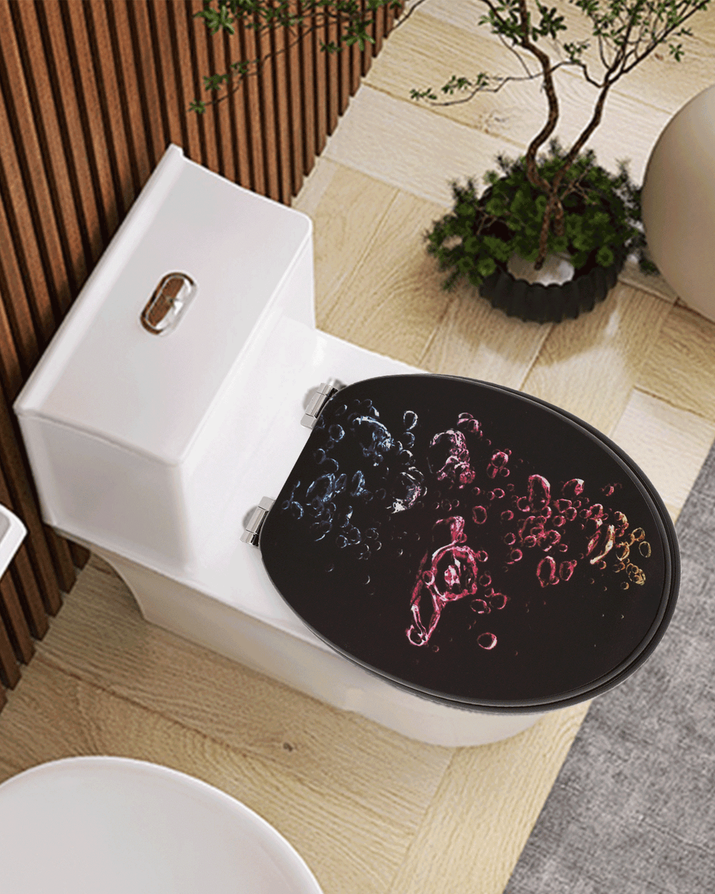 SINOBATH (H170)  mit Absenkautomatik, MDF-Holzkern, Softclose-Scharnier Toilettensitz（Bunte Wassertropfen）