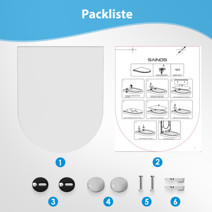 SAINOS O-förmiger Premium-Duroplast Toilettensitz Toilettendeckel, WC Sitz mit Absenkautomatik, Quick-Release Funktion für einfach Reinigung, O Form Weiß Toilettensitz mit Verstellbaren Scharnieren（SU046-W)