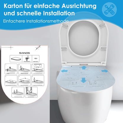 SAINOS O-förmiger Premium-Duroplast Toilettensitz Toilettendeckel, WC Sitz mit Absenkautomatik, Quick-Release Funktion für einfach Reinigung, O Form Weiß Toilettensitz mit Verstellbaren Scharnieren（SU046-W)
