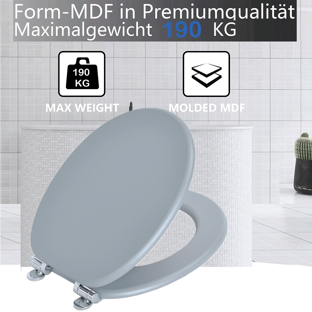 SINOBATH MDF-Holzkern, WC-Sitz Toilettensitz mit Absenkautomatik, Softclose-Scharnier（G01）