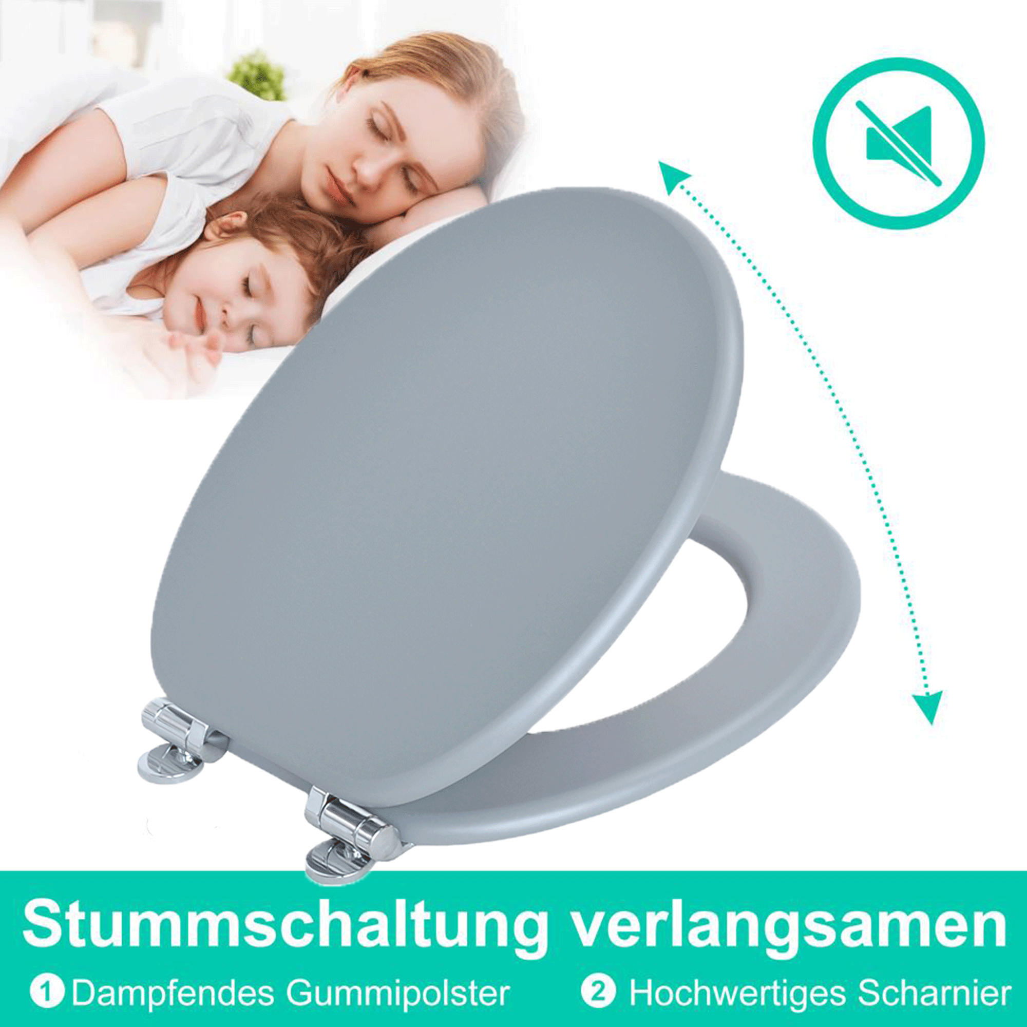 SINOBATH MDF-Holzkern, WC-Sitz Toilettensitz mit Absenkautomatik, Softclose-Scharnier（G01）