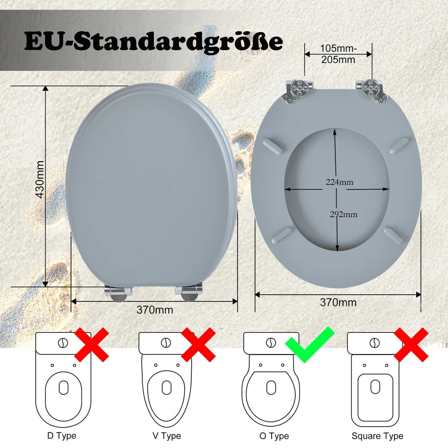 SINOBATH MDF-Holzkern, WC-Sitz Toilettensitz mit Absenkautomatik, Softclose-Scharnier（G01）