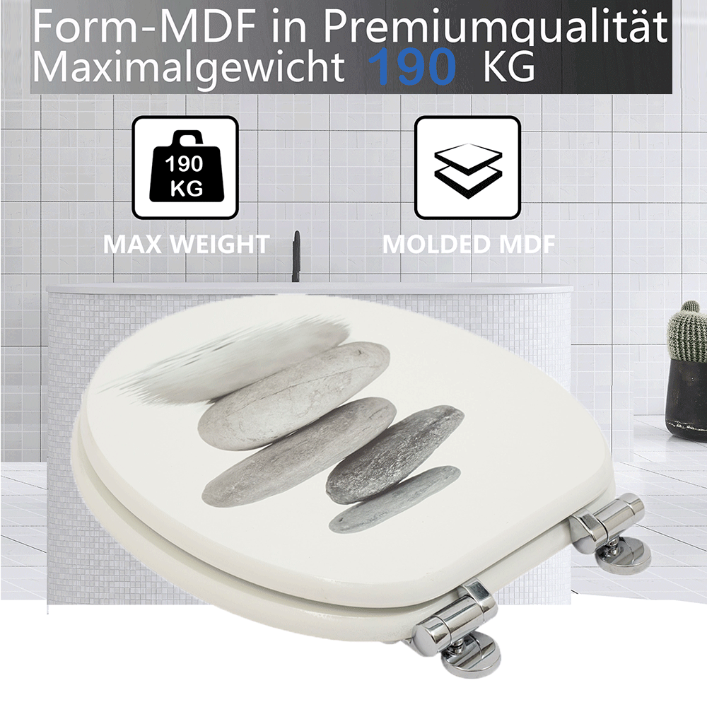 SINOBATH MDF-Holzkern, WC-Sitz Toilettensitz mit Absenkautomatik, Softclose-Scharnier£¨H022£©