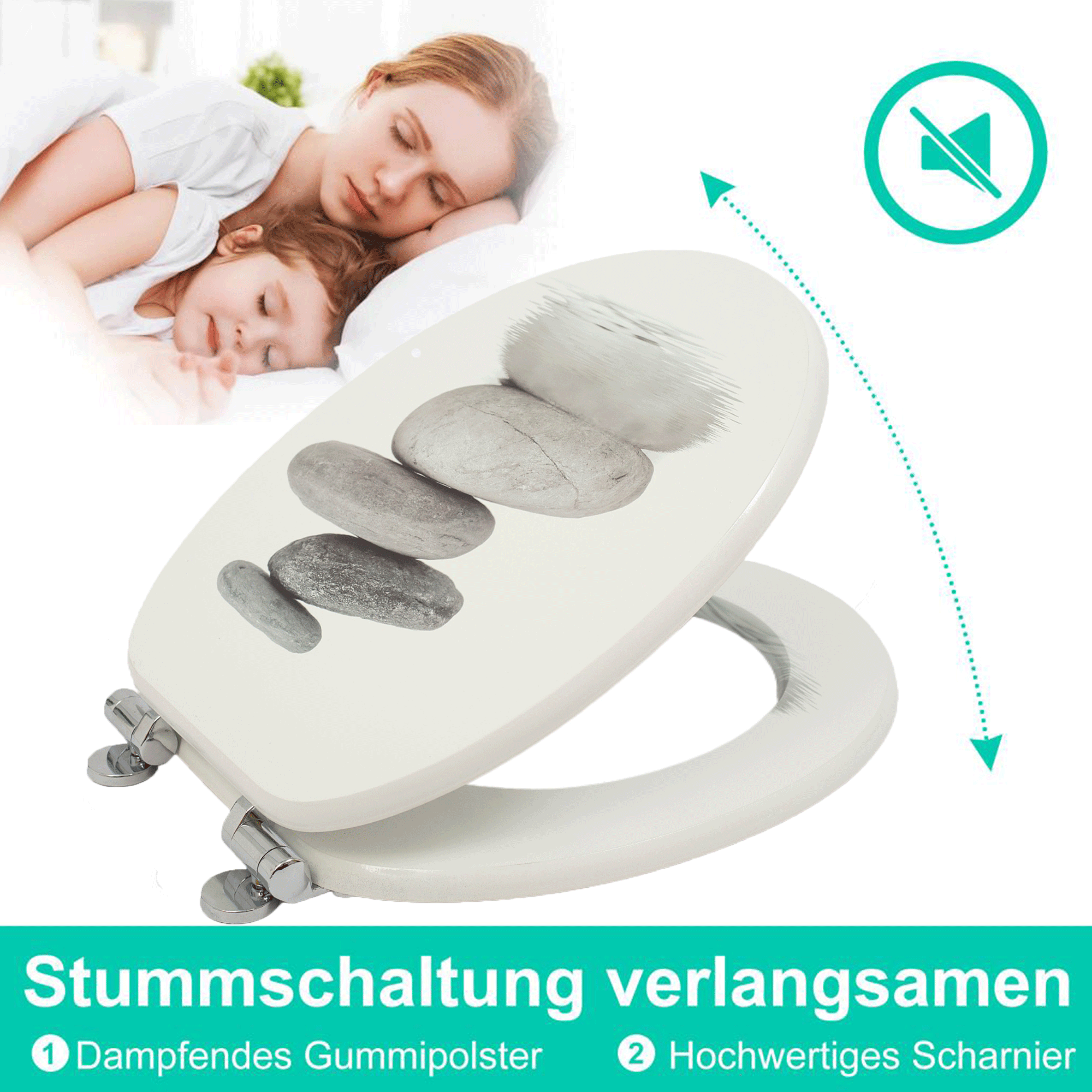 SINOBATH MDF-Holzkern, WC-Sitz Toilettensitz mit Absenkautomatik, Softclose-Scharnier£¨H022£©