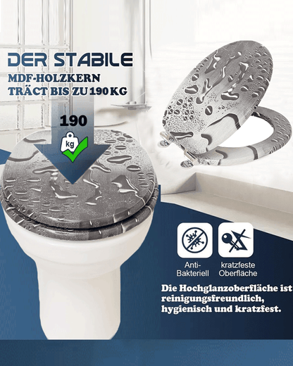 SINOBATH (H030) WC-Sitz Toilettensitz mit Absenkautomatik, Softclose-Scharnier, MDF-Holzkern（Tröpfchen Wasser）