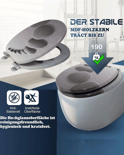 SINOBATH (H032) Toilettensitz mit Absenkautomatik, MDF-Holzkern, WC-Sitz ,Softclose-Scharnier（Schwarze Kieselsteine）
