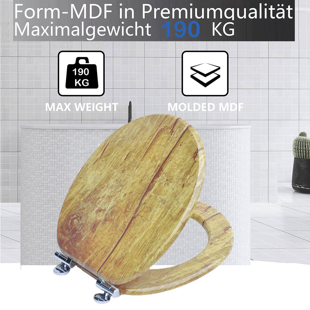 SINOBATH MDF-Holzkern, WC-Sitz Toilettensitz mit Absenkautomatik, Softclose-Scharnier（H042)