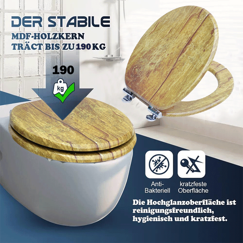 SINOBATH MDF-Holzkern, WC-Sitz Toilettensitz mit Absenkautomatik, Softclose-Scharnier（H042)