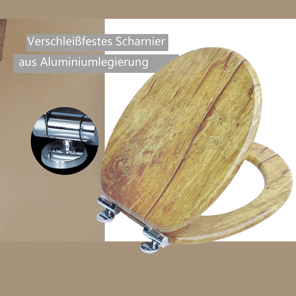 SINOBATH MDF-Holzkern, WC-Sitz Toilettensitz mit Absenkautomatik, Softclose-Scharnier（H042)