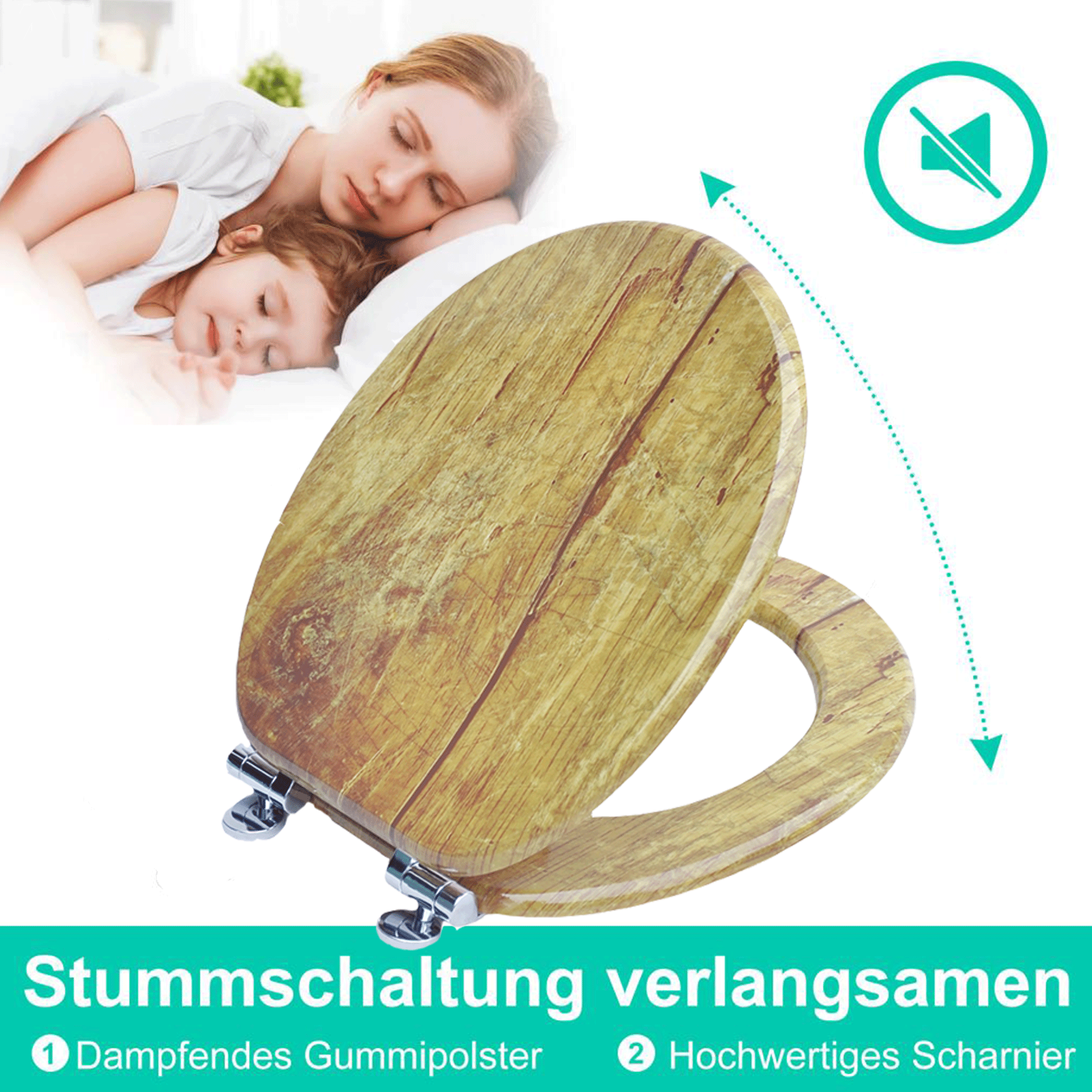 SINOBATH  mit Absenkautomatik, Softclose-Scharnier,MDF-Holzkern, WC-Sitz Toilettensitz （Holz）