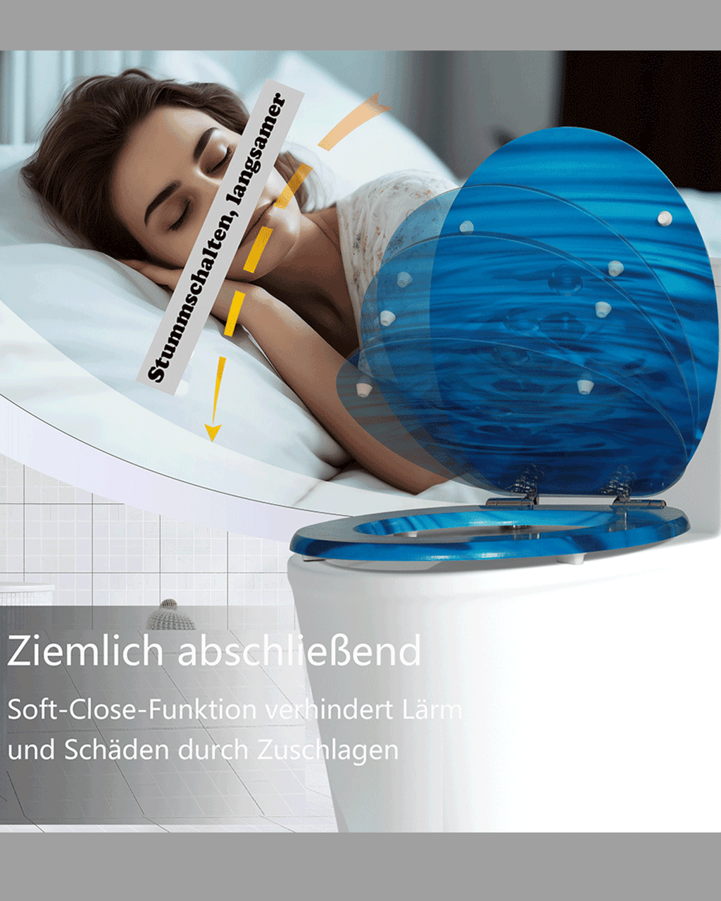 SINOBATH (H114) Toilettensitz mit Absenkautomatik, MDF-Holzkern, Softclose-Scharnier（Blaue Tropfen）