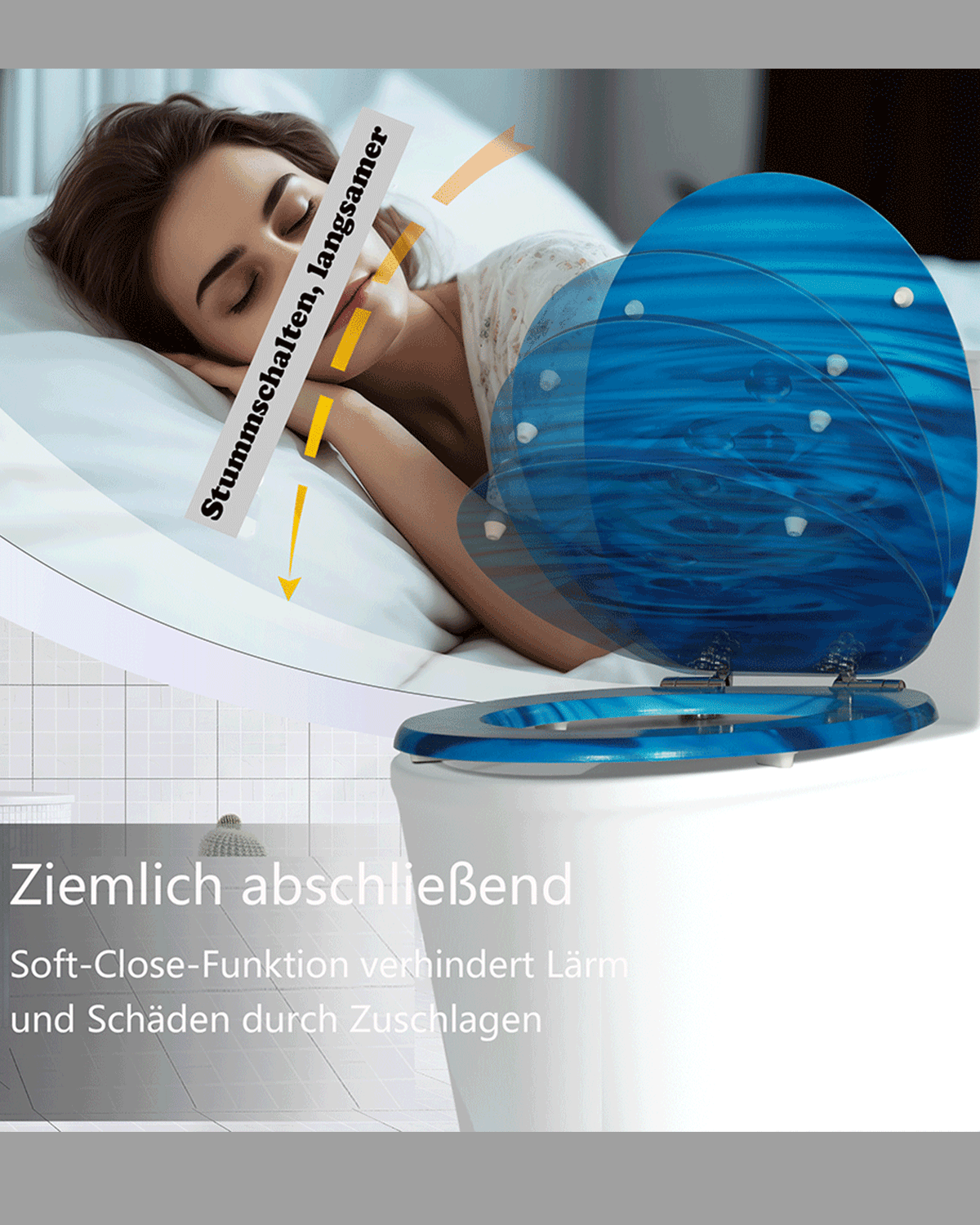 SINOBATH (H114) Toilettensitz mit Absenkautomatik, MDF-Holzkern, Softclose-Scharnier（Blaue Tropfen）