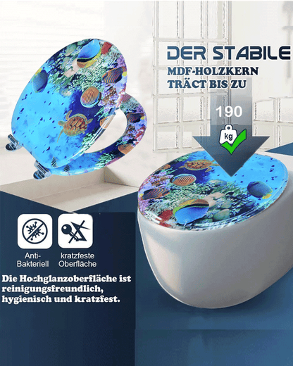 SINOBATH (H135) mit Absenkautomatik, Softclose-Scharnier,MDF-Holzkern, WC-Sitz Toilettensitz （Ozean）