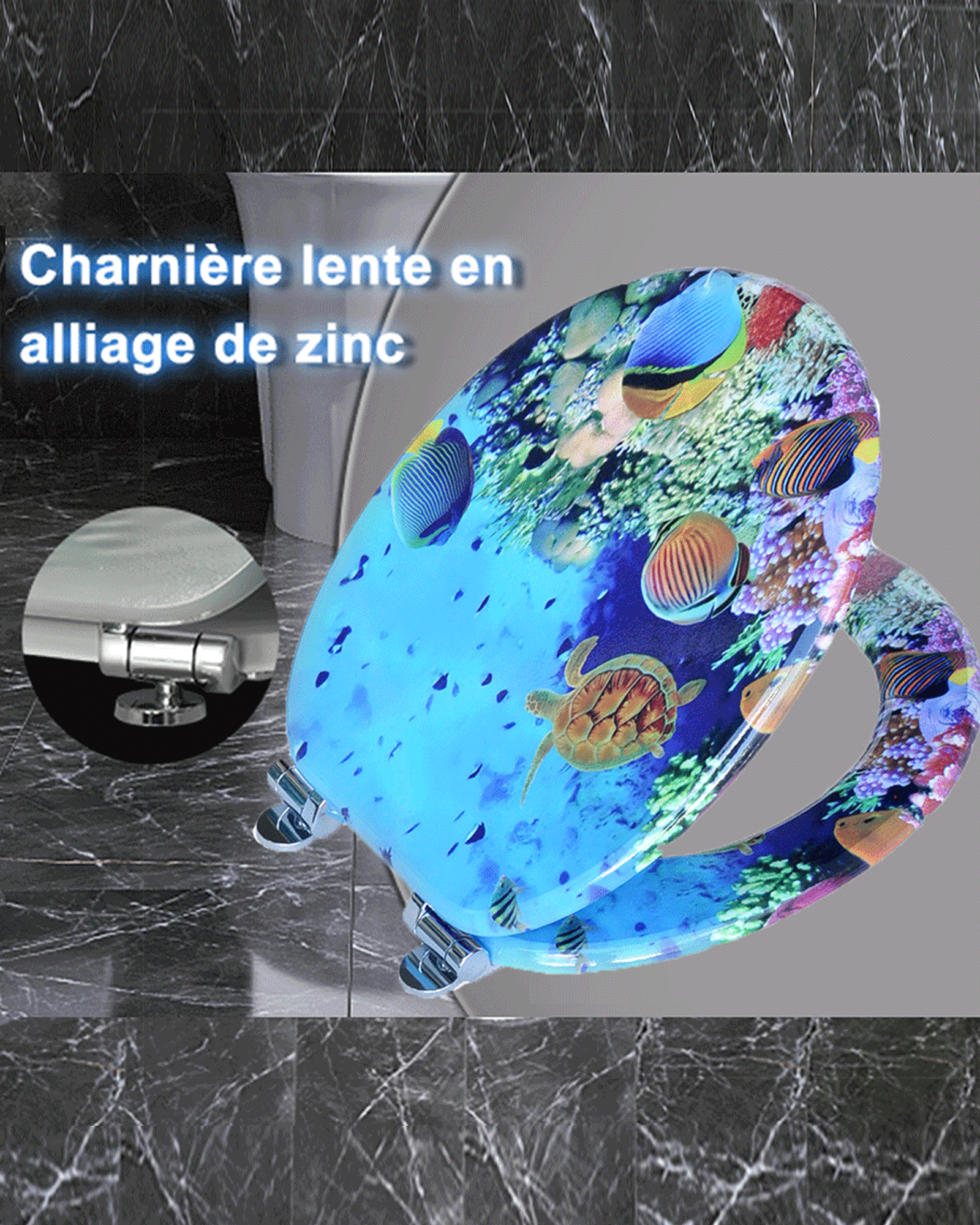 SINOBATH (H135) mit Absenkautomatik, Softclose-Scharnier,MDF-Holzkern, WC-Sitz Toilettensitz （Ozean）